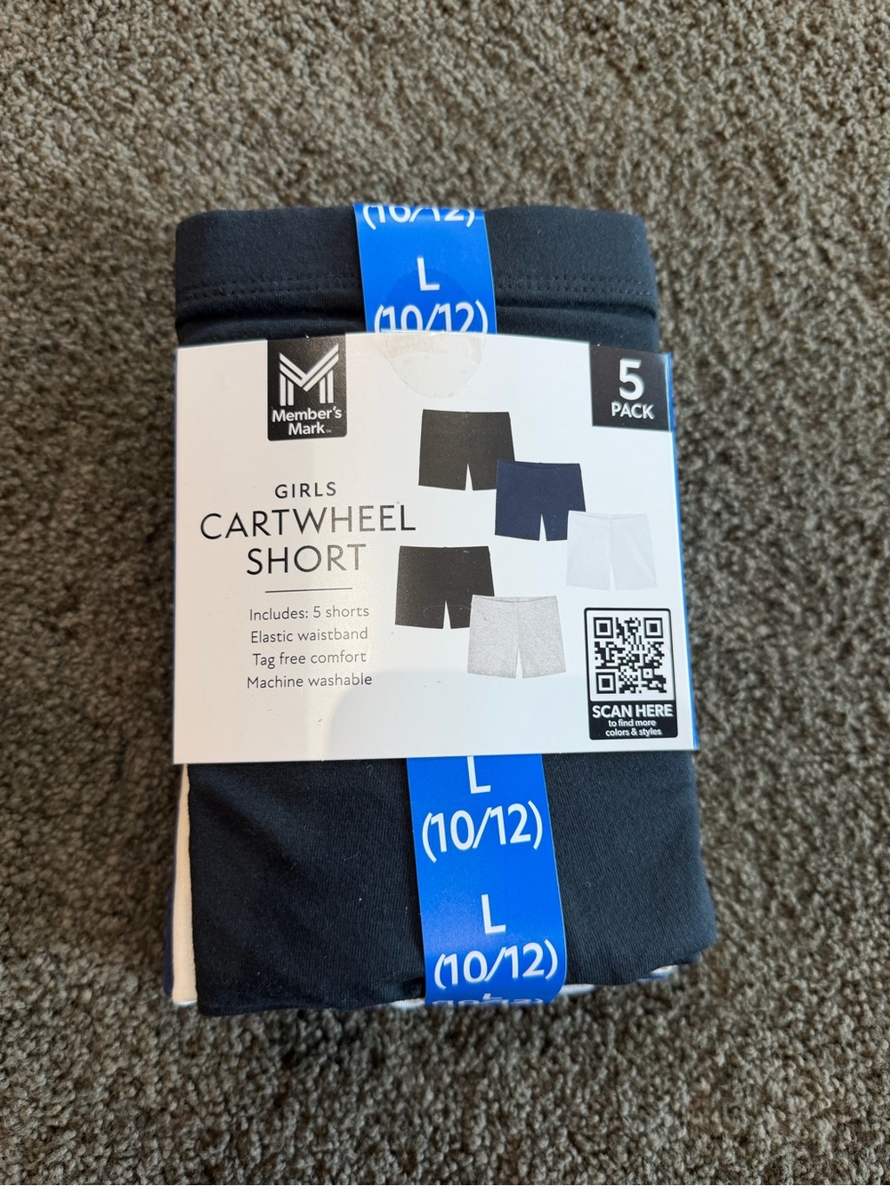 Member's Mark Girls' Cartwheel Shorts - Black, White & Gray (5-Pack) Sz 10/12